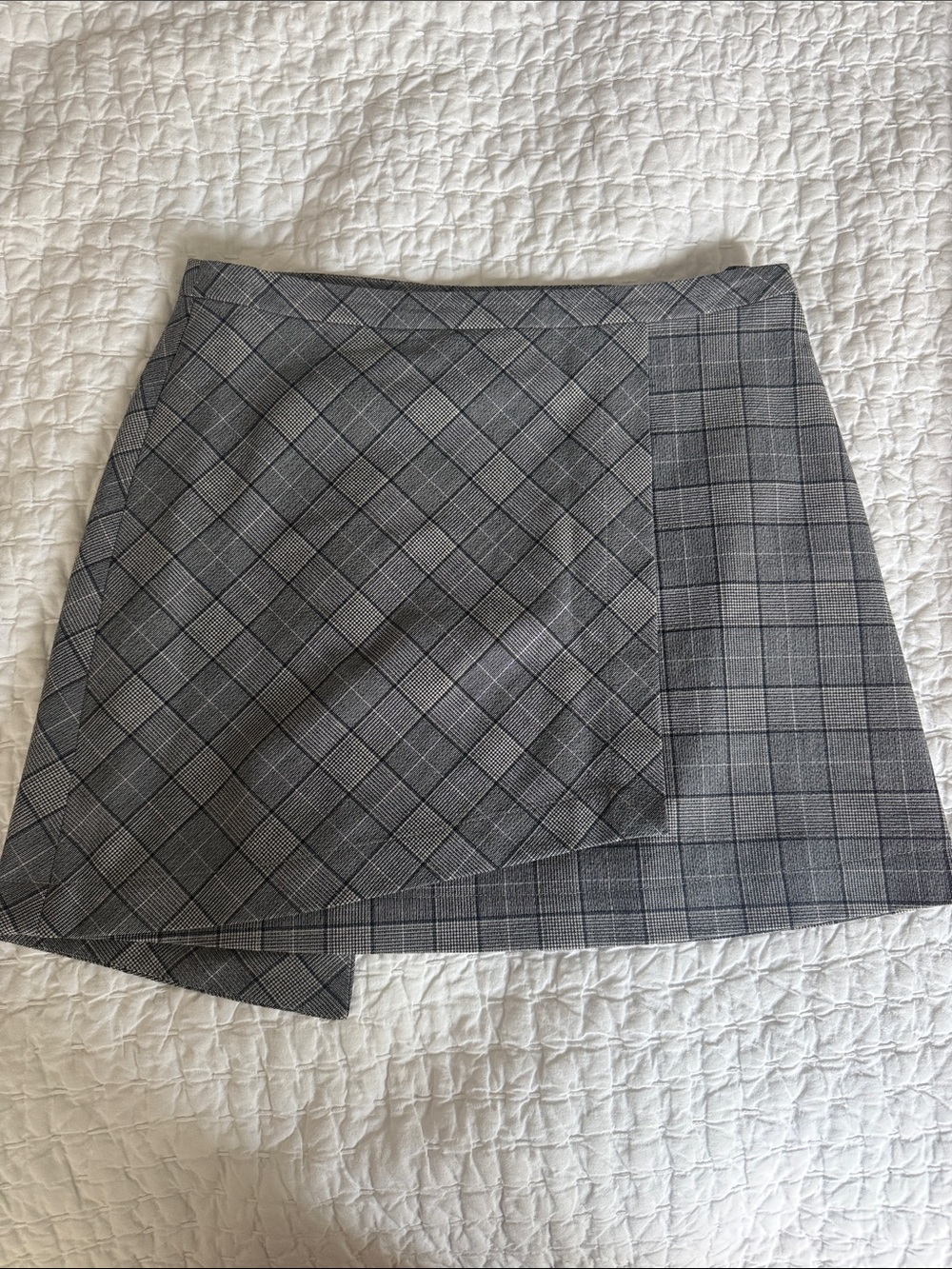 Ganni Gray Plaid Asymmetrical Wrap Mini Skirt